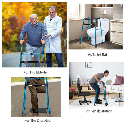 Foldable Standard Walker Height Adjustable Aluminum Alloy Rehabilitation Upright Walker with Removable Armrest for Walk Aid