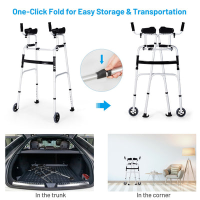 Foldable Standard Walker Height Adjustable Aluminum Alloy Rehabilitation Upright Walker with Removable Armrest for Walk Aid