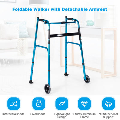 Foldable Standard Walker Height Adjustable Aluminum Alloy Rehabilitation Upright Walker with Removable Armrest for Walk Aid