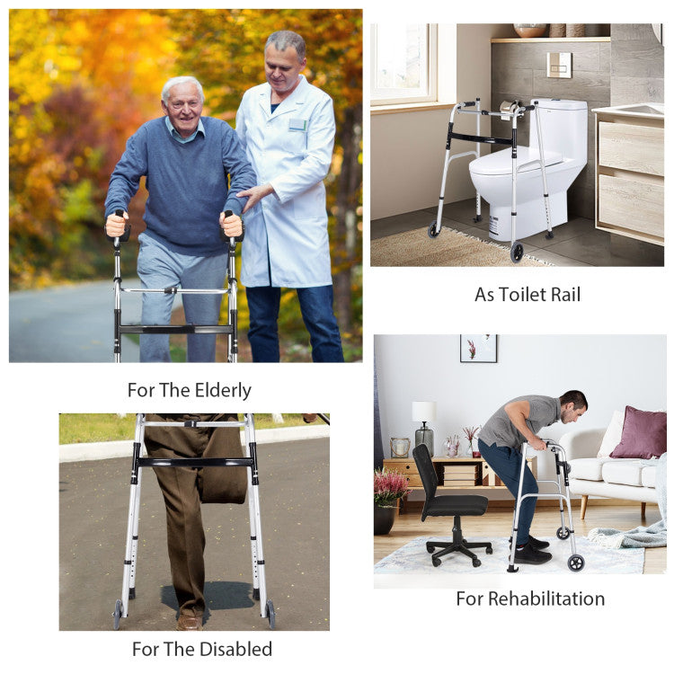 Foldable Standard Walker Height Adjustable Aluminum Alloy Rehabilitation Upright Walker with Removable Armrest for Walk Aid