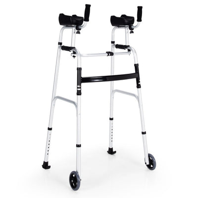 Foldable Standard Walker Height Adjustable Aluminum Alloy Rehabilitation Upright Walker with Removable Armrest for Walk Aid