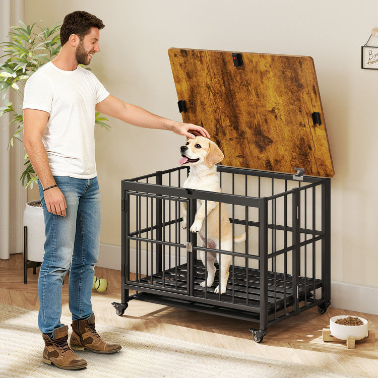 Foldable Dog Crate Furniture with Removable Tray and Lockable Door
