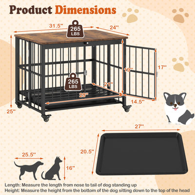 Foldable Dog Crate Furniture with Removable Tray and Lockable Door