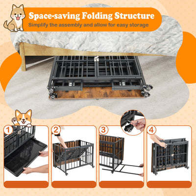 Foldable Dog Crate Furniture with Removable Tray and Lockable Door