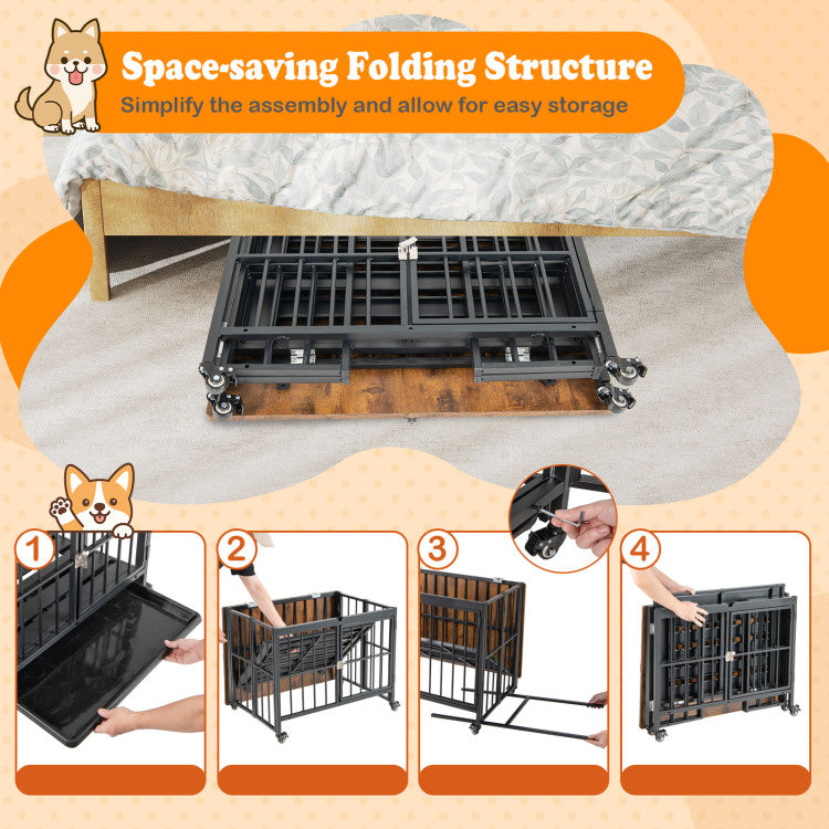 Foldable Dog Crate Furniture with Removable Tray and Lockable Door
