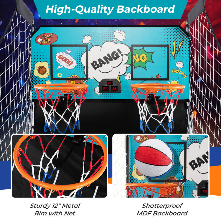 Folding Basketball Hoop Dual Shot Electronic Arcade Game with 8 Game Modes and 2 Hoops