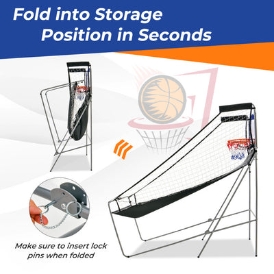 Folding Basketball Hoop Dual Shot Electronic Arcade Game with 8 Game Modes and 2 Hoops