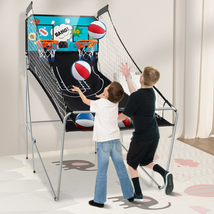 Folding Basketball Hoop Dual Shot Electronic Arcade Game with 8 Game Modes and 2 Hoops