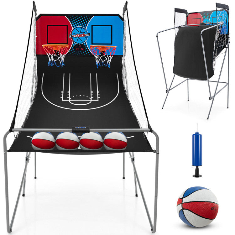 Folding Basketball Hoop Dual Shot Electronic Arcade Game with 8 Game Modes and 2 Hoops