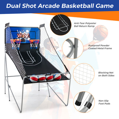 Folding Basketball Hoop Dual Shot Electronic Arcade Game with 8 Game Modes and 2 Hoops