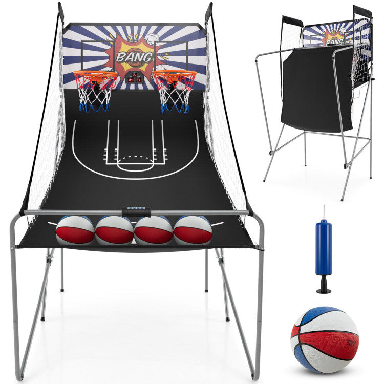 Folding Basketball Hoop Dual Shot Electronic Arcade Game with 8 Game Modes and 2 Hoops