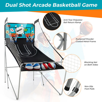 Folding Basketball Hoop Dual Shot Electronic Arcade Game with 8 Game Modes and 2 Hoops