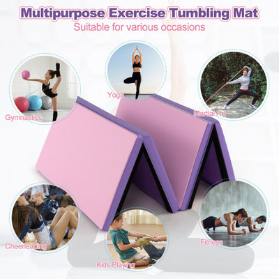 Folding Gymnastics Mat 4-Fold Exercise Tumbling Mat with Carry Handles and Hook Loop Fastener for Fitness Yoga Aerobics