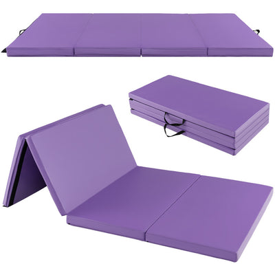 Folding Gymnastics Mat 4-Fold Exercise Tumbling Mat with Carry Handles and Hook Loop Fastener for Fitness Yoga Aerobics