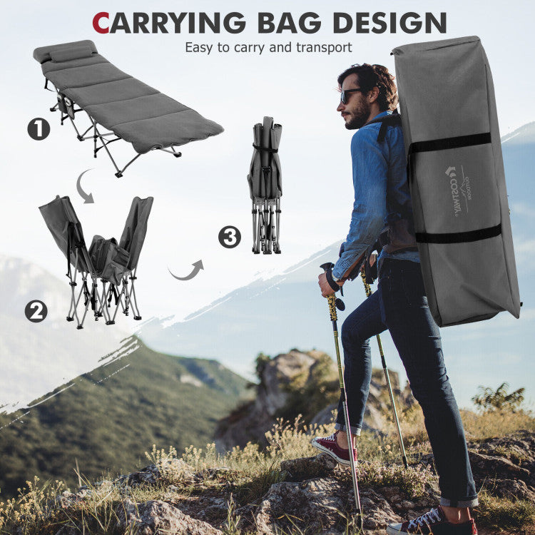 Folding Retractable Camping Cot Portable Travel Sleeping Bed with Mattress and Carry Bag