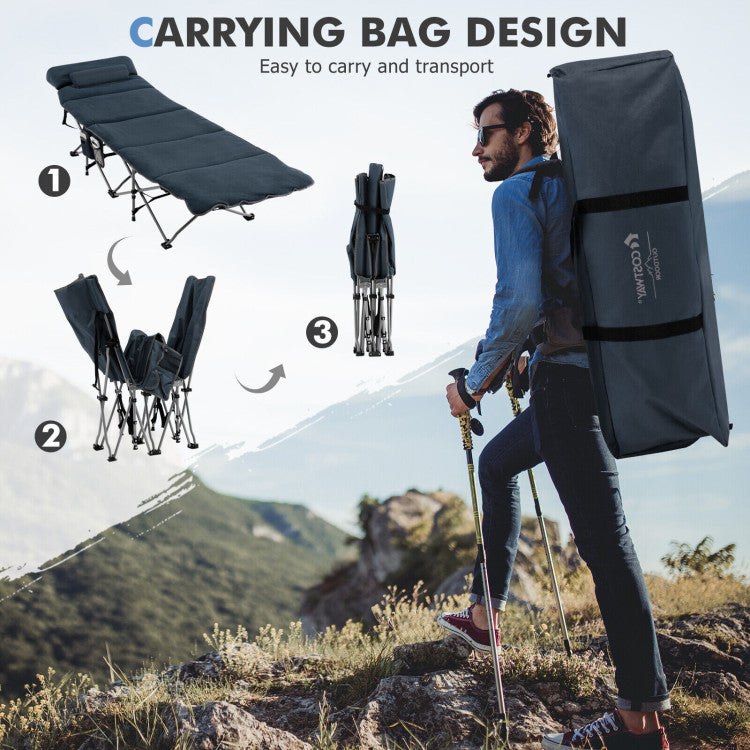 Folding Retractable Camping Cot Portable Travel Sleeping Bed with Mattress and Carry Bag