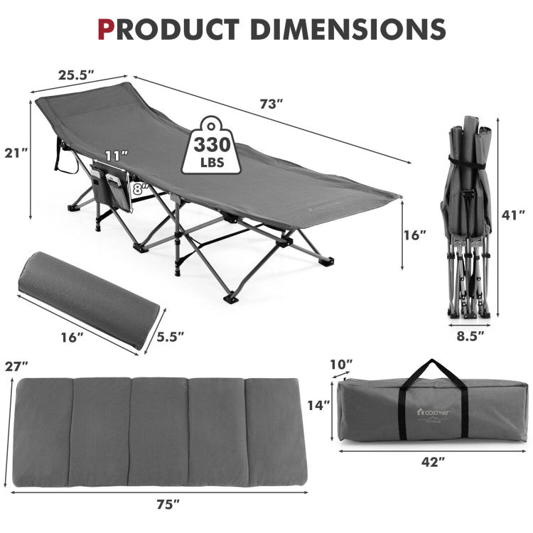 Folding Retractable Camping Cot Portable Travel Sleeping Bed with Mattress and Carry Bag