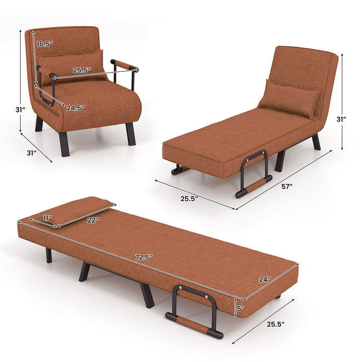5 Position Folding Convertible Sleeper Sofa Bed Arm Chair with Adjustable Backrest