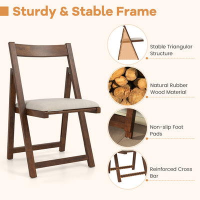 Folding Upholstered Dining Chair Set of 4 with Curved Backrest