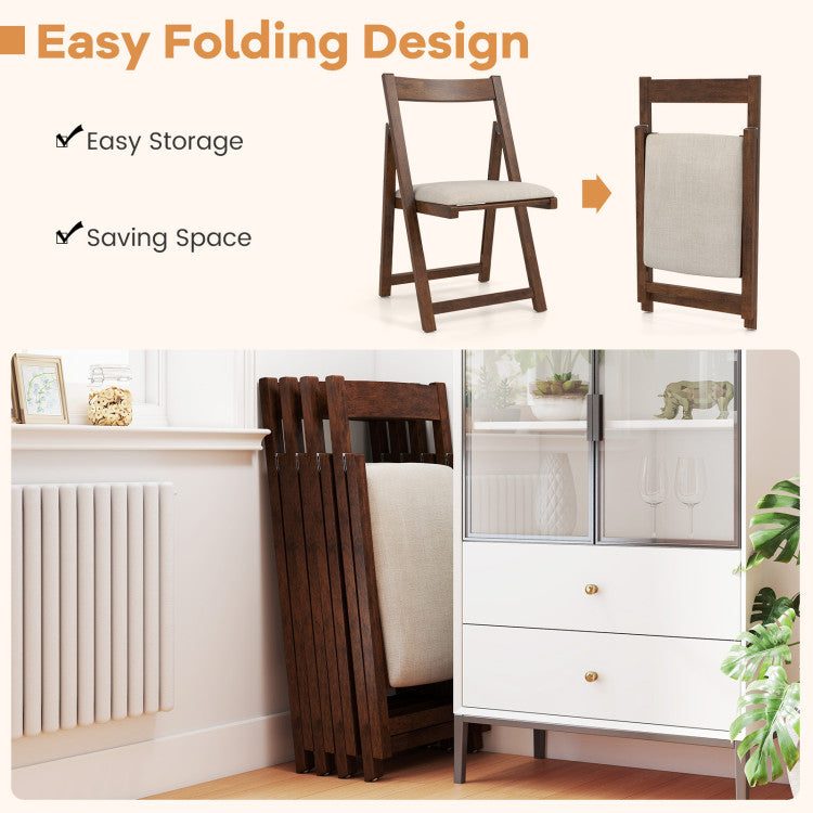 Folding Upholstered Dining Chair Set of 4 with Curved Backrest