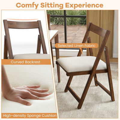 Folding Upholstered Dining Chair Set of 4 with Curved Backrest