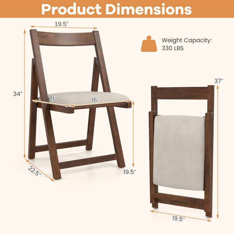 Folding Upholstered Dining Chair Set of 4 with Curved Backrest