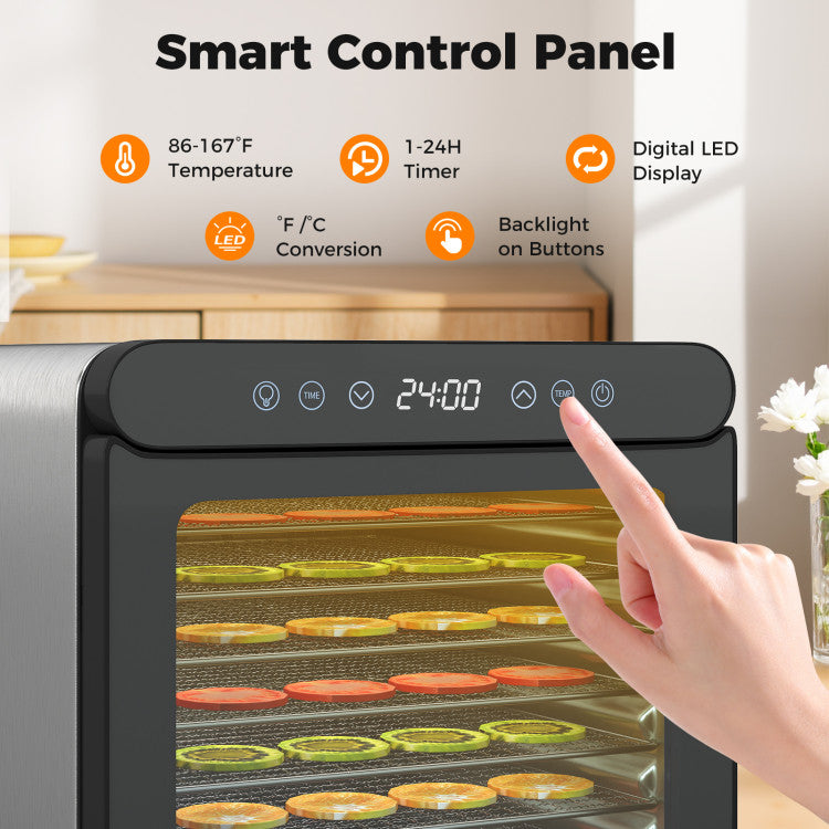 Food Dehydrator Dryer Machine with 7 Stainless Steel Trays, 1-24H Timer for Fruit Meat Herbs Jerky