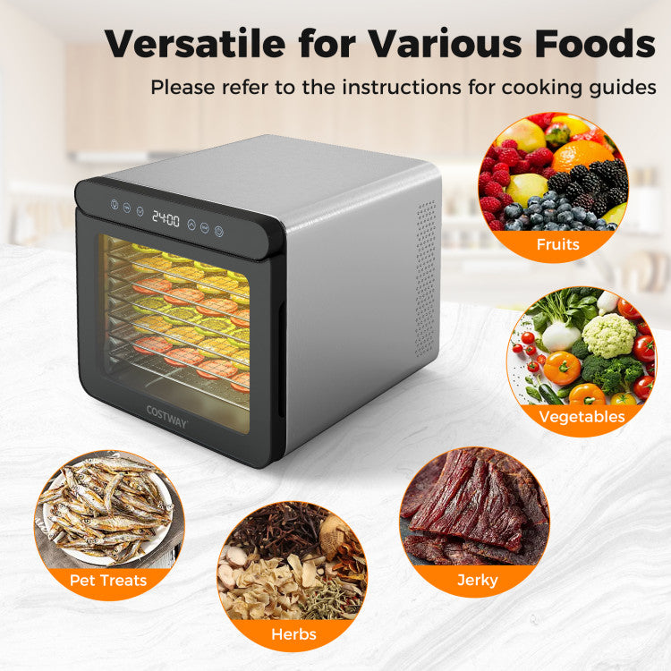 Food Dehydrator Dryer Machine with 7 Stainless Steel Trays, 1-24H Timer for Fruit Meat Herbs Jerky