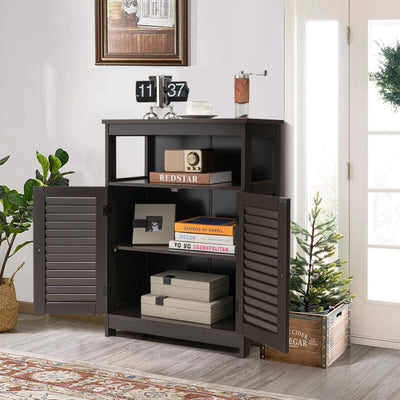 Wood Freestanding Bathroom Storage Cabinet with Double Shutter Door
