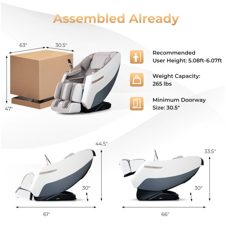 Full Body Massage Chair Zero Gravity SL Track Massage Recliner with 12 Automatic Massage Modes and Remote Control