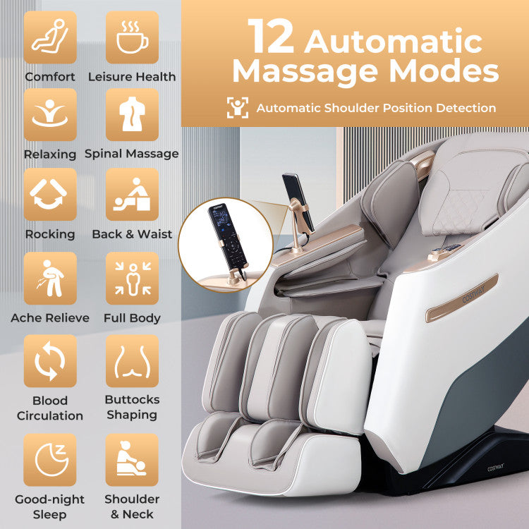 Full Body Massage Chair Zero Gravity SL Track Massage Recliner with 12 Automatic Massage Modes and Remote Control
