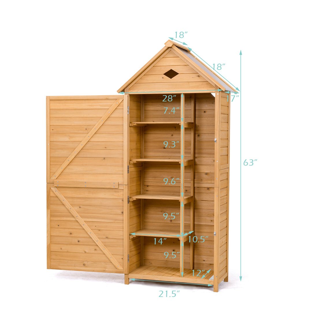63" Outdoor Lockable Wooden Storage Shed Garden Tool Cabinet with 5 Shelves