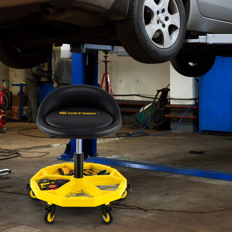 20 Inch-25 Inch Height Adjustable Rolling Garage Stool with Tool Tray Storage