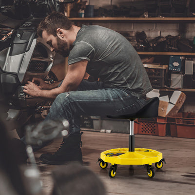 20 Inch-25 Inch Height Adjustable Rolling Garage Stool with Tool Tray Storage