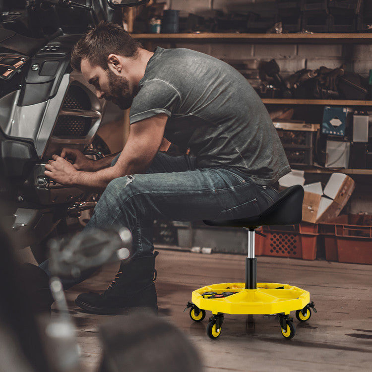 20 Inch-25 Inch Height Adjustable Rolling Garage Stool with Tool Tray Storage