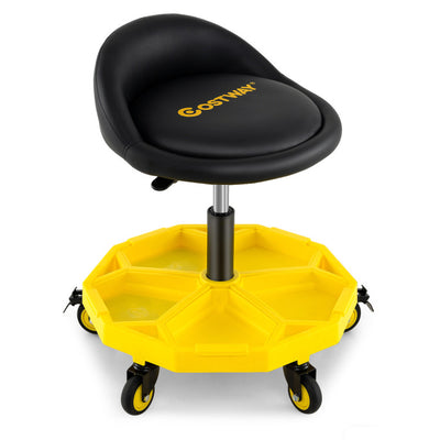 20 Inch-25 Inch Height Adjustable Rolling Garage Stool with Tool Tray Storage