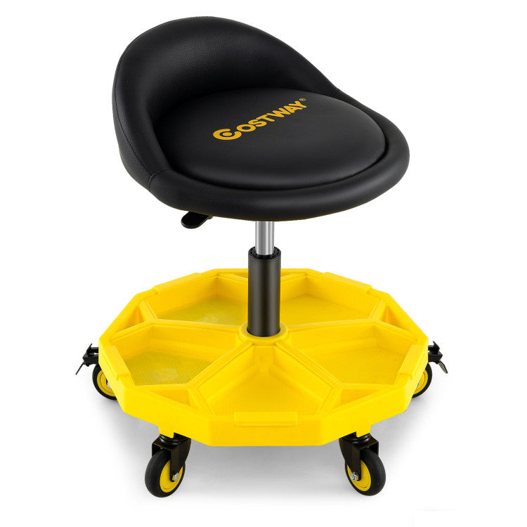 20 Inch-25 Inch Height Adjustable Rolling Garage Stool with Tool Tray Storage