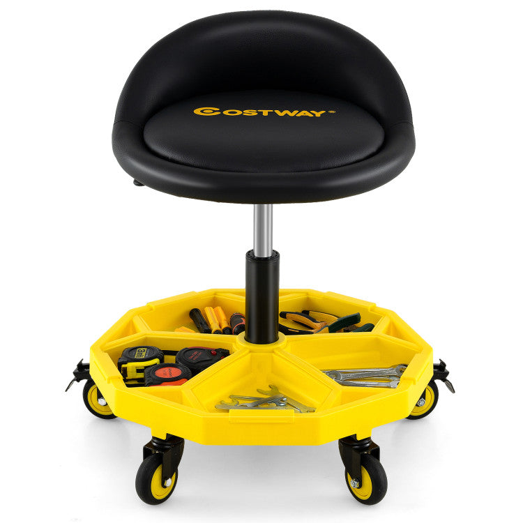 20 Inch-25 Inch Height Adjustable Rolling Garage Stool with Tool Tray Storage