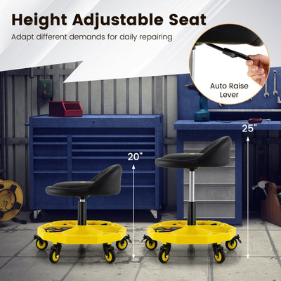20 Inch-25 Inch Height Adjustable Rolling Garage Stool with Tool Tray Storage