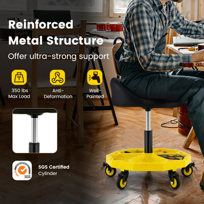 20 Inch-25 Inch Height Adjustable Rolling Garage Stool with Tool Tray Storage