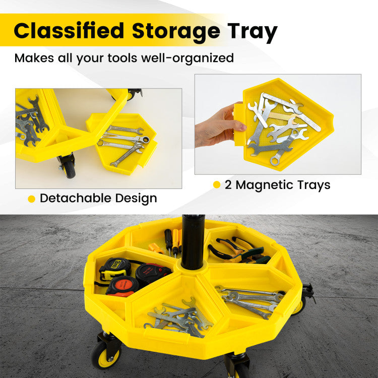 20 Inch-25 Inch Height Adjustable Rolling Garage Stool with Tool Tray Storage