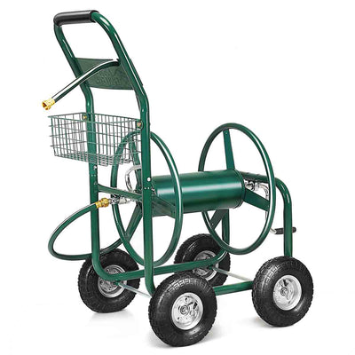 Garden Hose Reel Cart Heavy Duty Yard Water Planting Truck with Storage Basket and Wheels