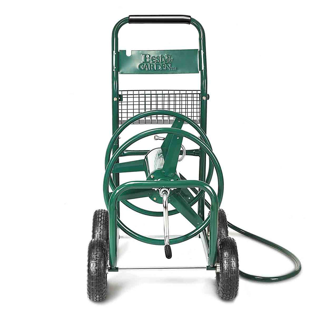Garden Hose Reel Cart Heavy Duty Yard Water Planting Truck with Storage Basket and Wheels