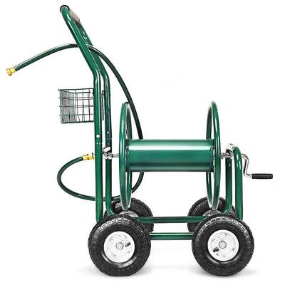 Garden Hose Reel Cart Heavy Duty Yard Water Planting Truck with Storage Basket and Wheels
