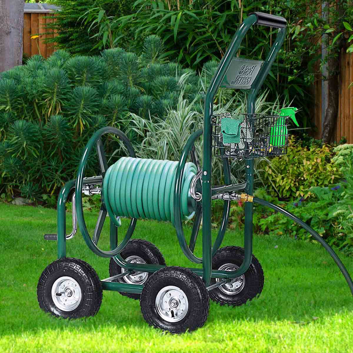 Garden Hose Reel Cart Heavy Duty Yard Water Planting Truck with Storage Basket and Wheels
