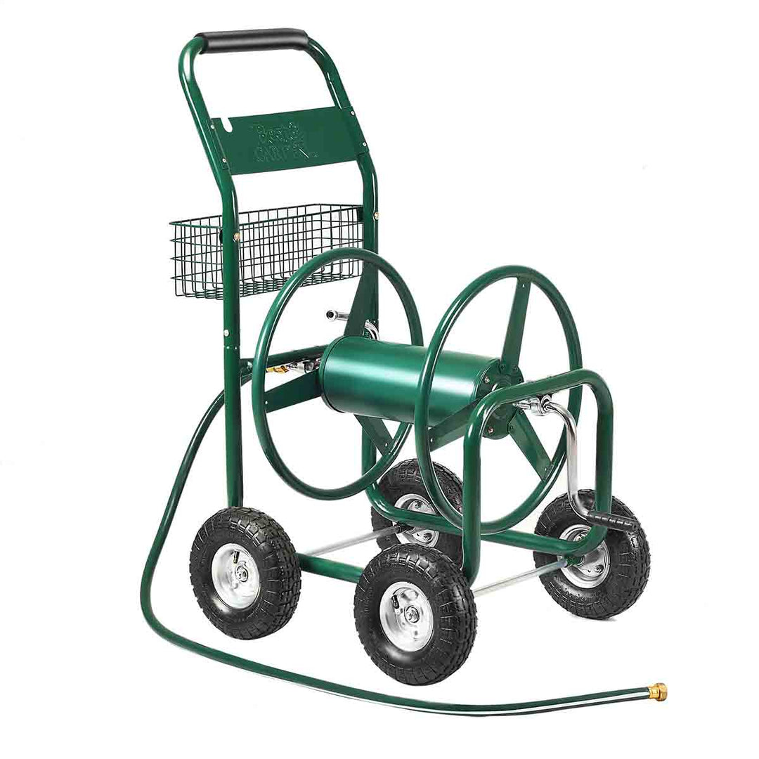 Garden Hose Reel Cart Heavy Duty Yard Water Planting Truck with Storage Basket and Wheels