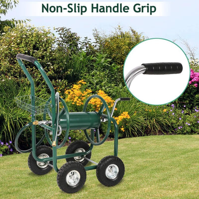 Garden Hose Reel Cart Heavy Duty Yard Water Planting Truck with Storage Basket and Wheels