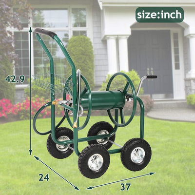 Garden Hose Reel Cart Heavy Duty Yard Water Planting Truck with Storage Basket and Wheels