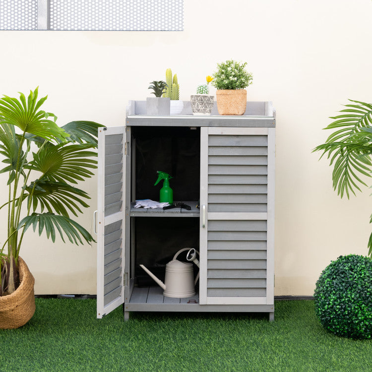 Outdoor Waterproof Tool Shed Potting Bench Table Garden Wooden Workstation Storage Cabinet with 2 Storage Shelves