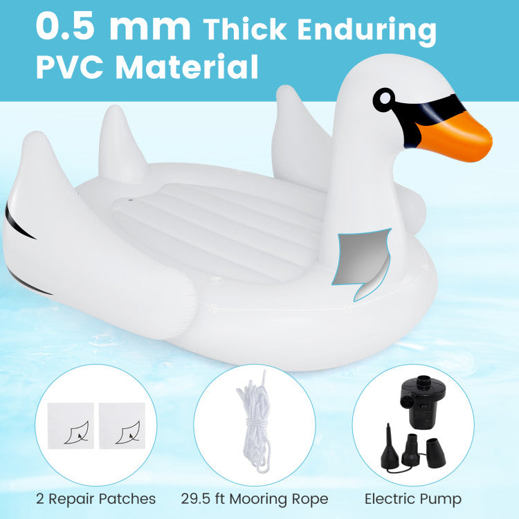 Giant Inflatable Swan Floating Island 4-Person Pool Float with 4 Cups Holders